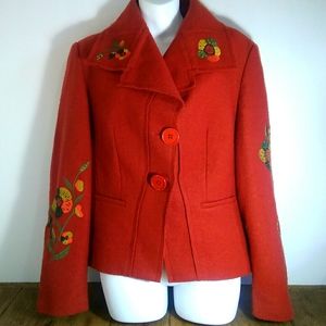 Script Wool Blend Embroidered Blazer Jacket 12